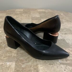 Alexander Wang Simona Black Rose Gold Cutout Shoes Leather Pump Heels 38.5 Block